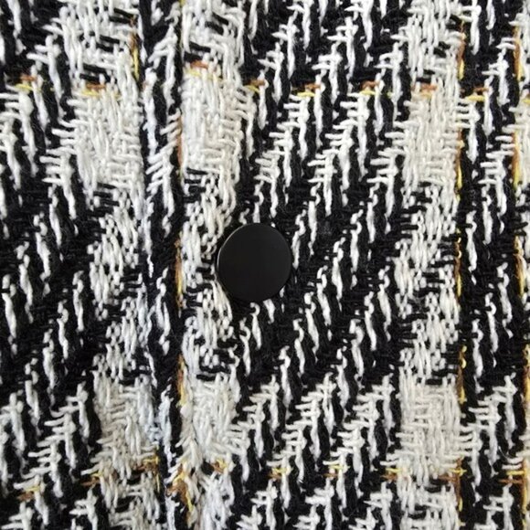 Women's Black White Tweed Plaid Jacket Coat Size 3XL Snaps Lined Linen Cotton - Picture 11 of 15